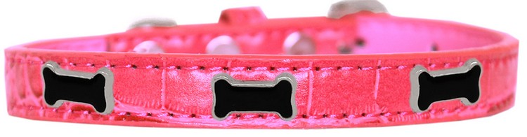 Black Bone Widget Croc Dog Collar Bright Pink Size 12